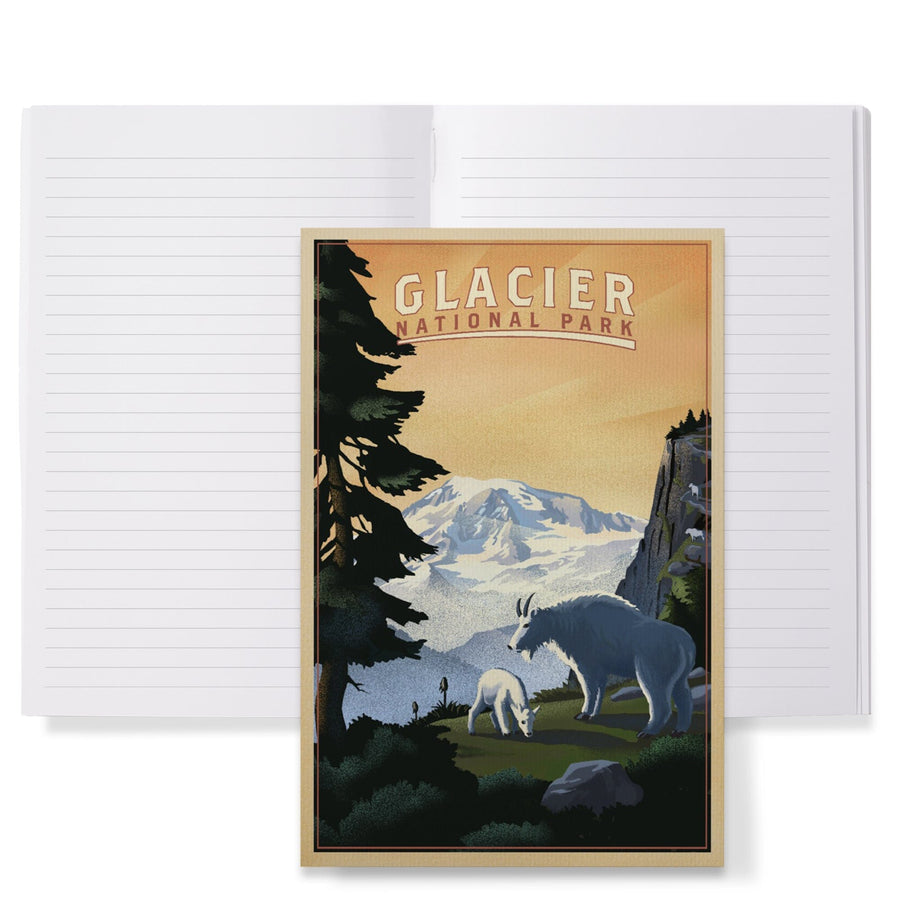 Lined 6x9 Journal, Glacier National Park, Mountain Goats and Mountain, Lay Flat, 193 Pages, FSC paper Home Lantern Press
