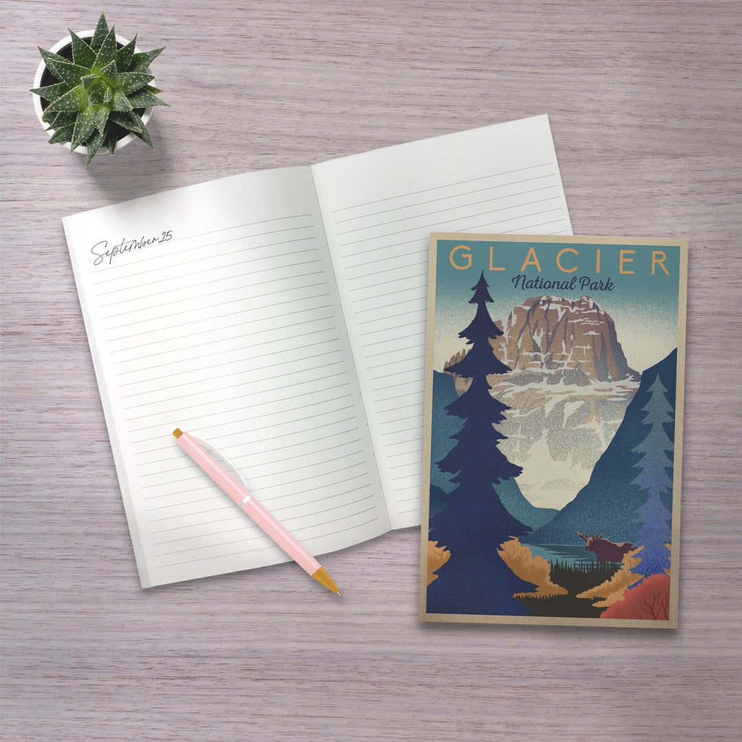 Lined 6x9 Journal, Glacier National Park, Mountain Scene, Lithograph, Lay Flat, 193 Pages, FSC paper Home Lantern Press