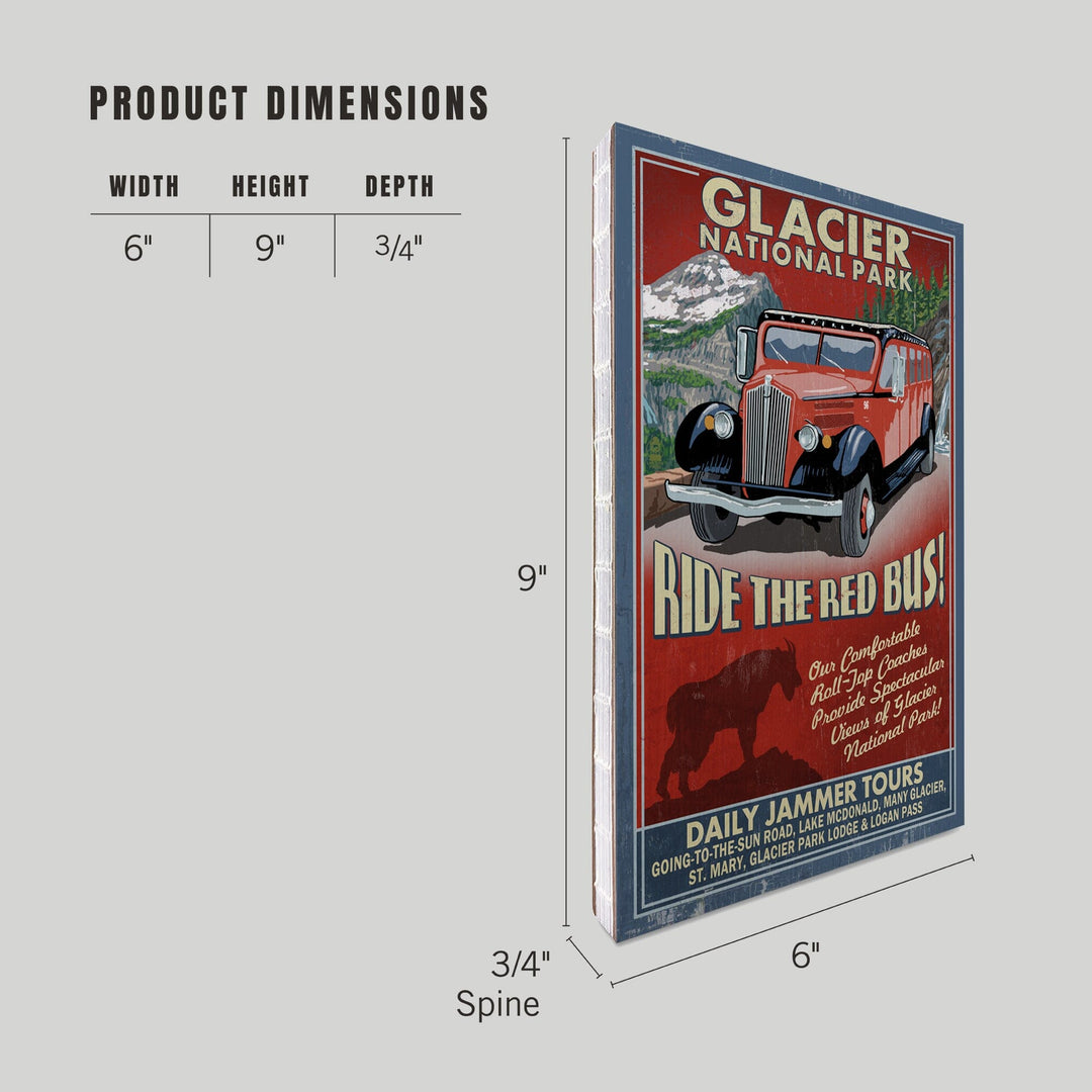 Lined 6x9 Journal, Glacier National Park, Red Jammer Vintage Sign, Lay Flat, 193 Pages, FSC paper Home Lantern Press