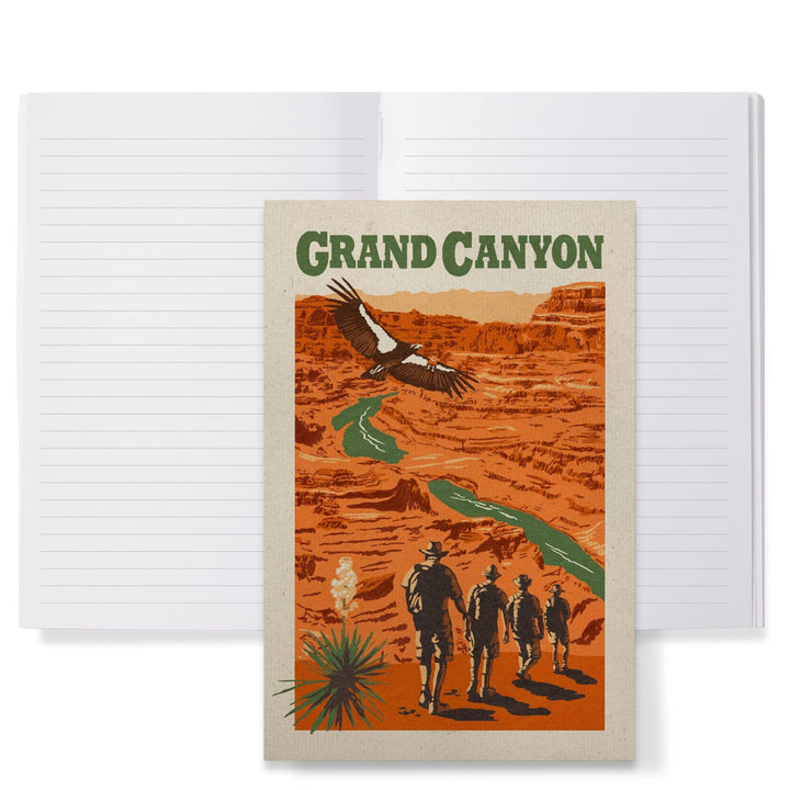 Lined 6x9 Journal, Grand Canyon National Park, Arizona, Hikers Scene, Woodblock, Lay Flat, 193 Pages, FSC paper Home Lantern Press