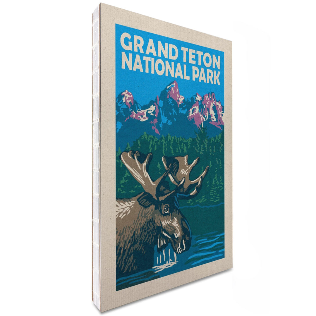 Lined 6x9 Journal, Grand Teton National Park, Moose in Lake, Woodblock, Lay Flat, 193 Pages, FSC paper Home Lantern Press