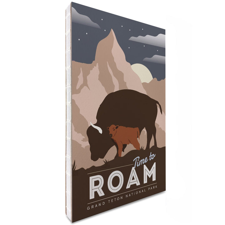 Lined 6x9 Journal, Grand Teton National Park, Time To Roam, Bison and Calf, Night Scene, Lay Flat, 193 Pages, FSC paper Home Lantern Press