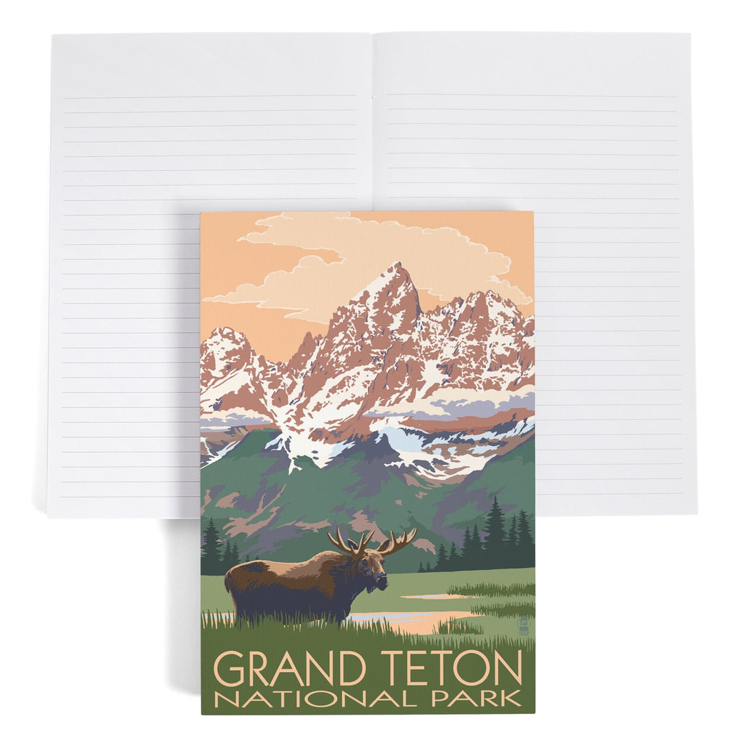 Lined 6x9 Journal, Grand Teton National Park, Wyoming, Moose and Mountains, Lay Flat, 193 Pages, FSC paper Home Lantern Press