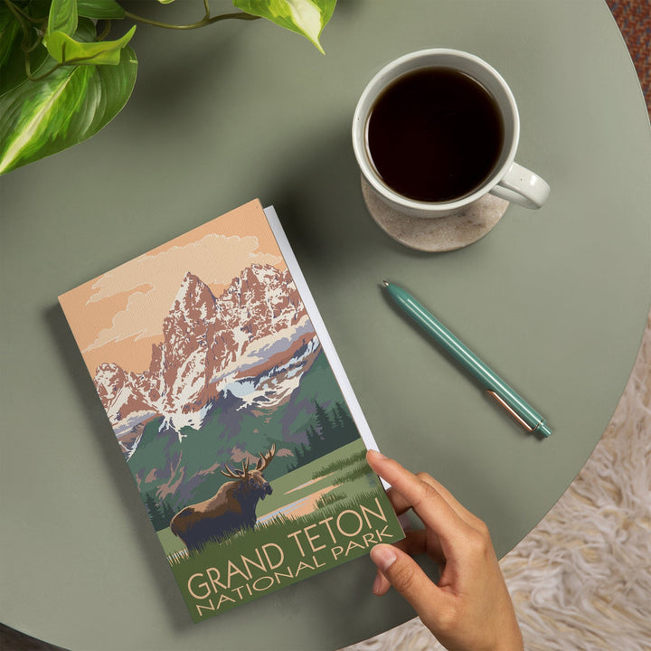 Lined 6x9 Journal, Grand Teton National Park, Wyoming, Moose and Mountains, Lay Flat, 193 Pages, FSC paper Home Lantern Press