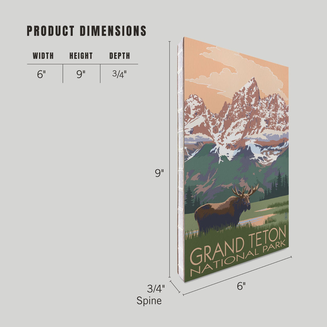 Lined 6x9 Journal, Grand Teton National Park, Wyoming, Moose and Mountains, Lay Flat, 193 Pages, FSC paper Home Lantern Press