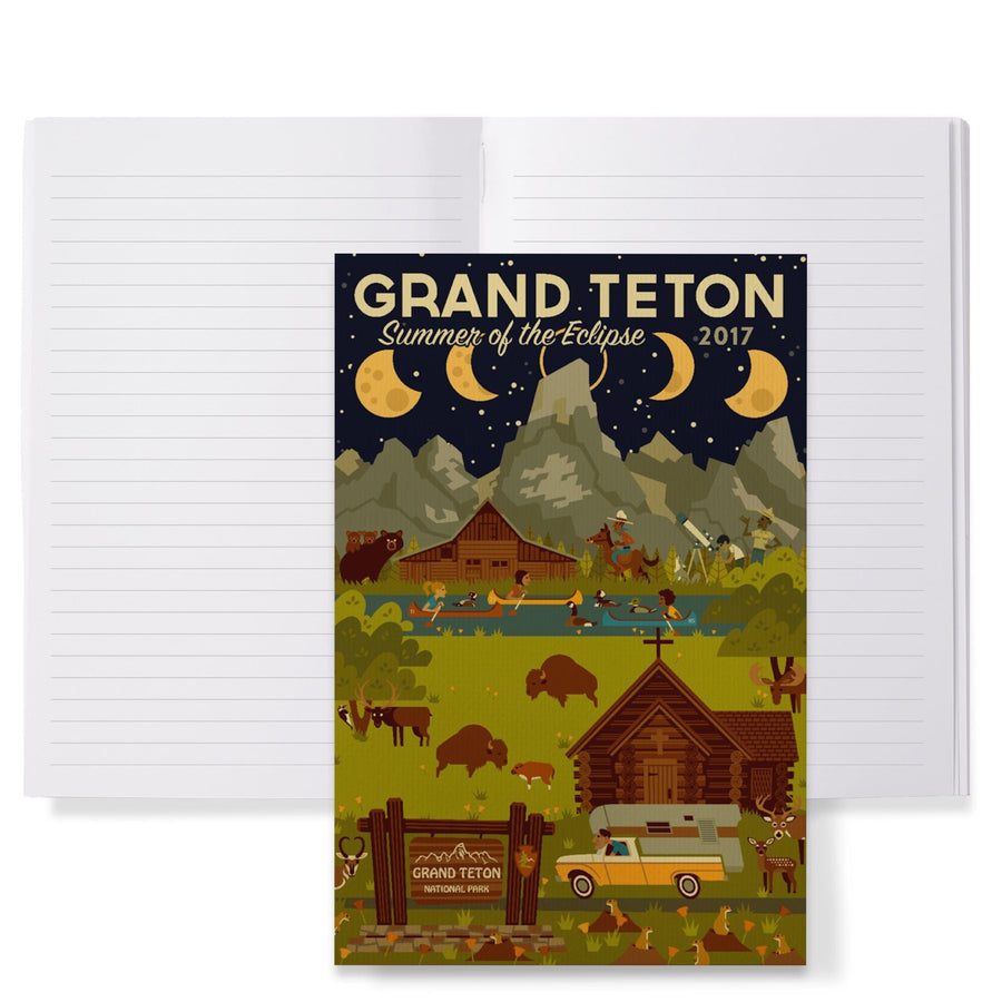 Lined 6x9 Journal, Grand Teton National Park, Wyoming, Summer of the Eclipse, Geometric, Lay Flat, 193 Pages, FSC paper Home Lantern Press
