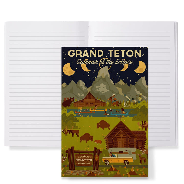 Lined 6x9 Journal, Grand Teton National Park, Wyoming, Summer of the Eclipse, Geometric, Lay Flat, 193 Pages, FSC paper Home Lantern Press