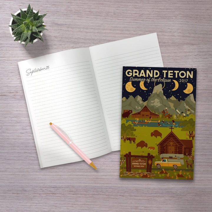 Lined 6x9 Journal, Grand Teton National Park, Wyoming, Summer of the Eclipse, Geometric, Lay Flat, 193 Pages, FSC paper Home Lantern Press