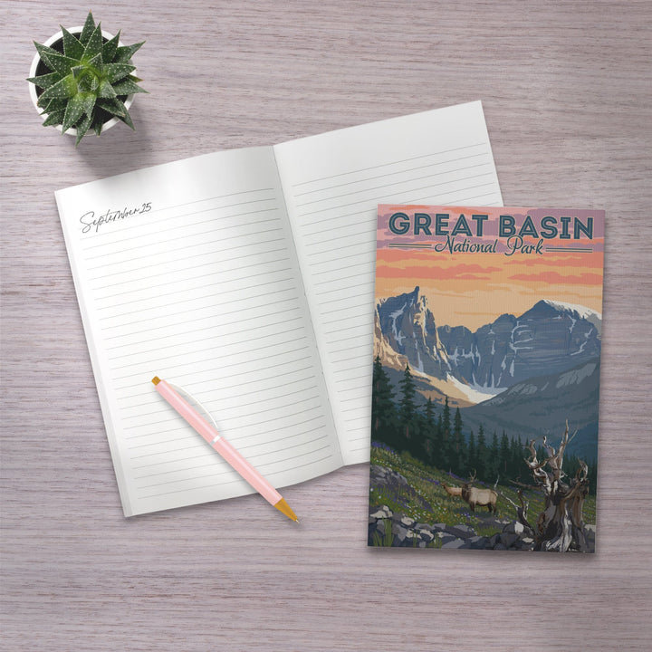 Lined 6x9 Journal, Great Basin National Park, Nevada, Elk and Spring Flowers, Lay Flat, 193 Pages, FSC paper Home Lantern Press