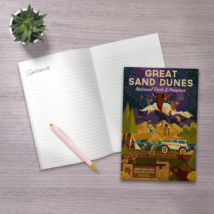 Lined 6x9 Journal, Great Sand Dunes National Park and Preserve, Colorado, Geometric Night Scene, Lay Flat, 193 Pages, FSC paper Home Lantern Press