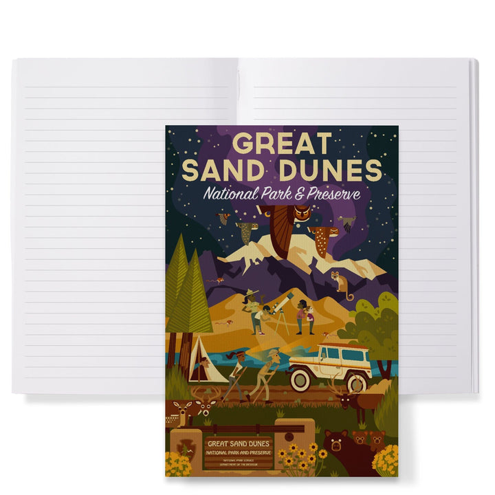 Lined 6x9 Journal, Great Sand Dunes National Park and Preserve, Colorado, Geometric Night Scene, Lay Flat, 193 Pages, FSC paper Home Lantern Press