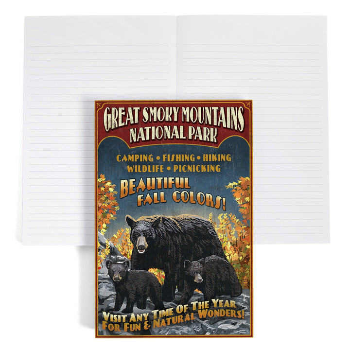 Lined 6x9 Journal, Great Smoky Mountain National Park, Tennessee, Black Bears Vintage Sign, Lay Flat, 193 Pages, FSC paper Home Lantern Press