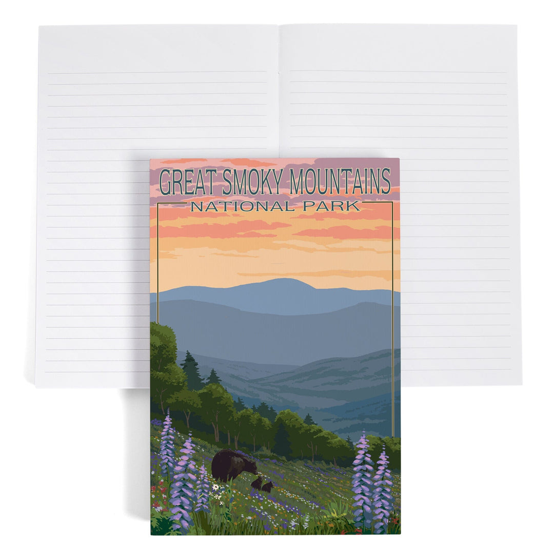 Lined 6x9 Journal, Great Smoky Mountains National Park, Bear and Spring Flowers, Lay Flat, 193 Pages, FSC paper Home Lantern Press