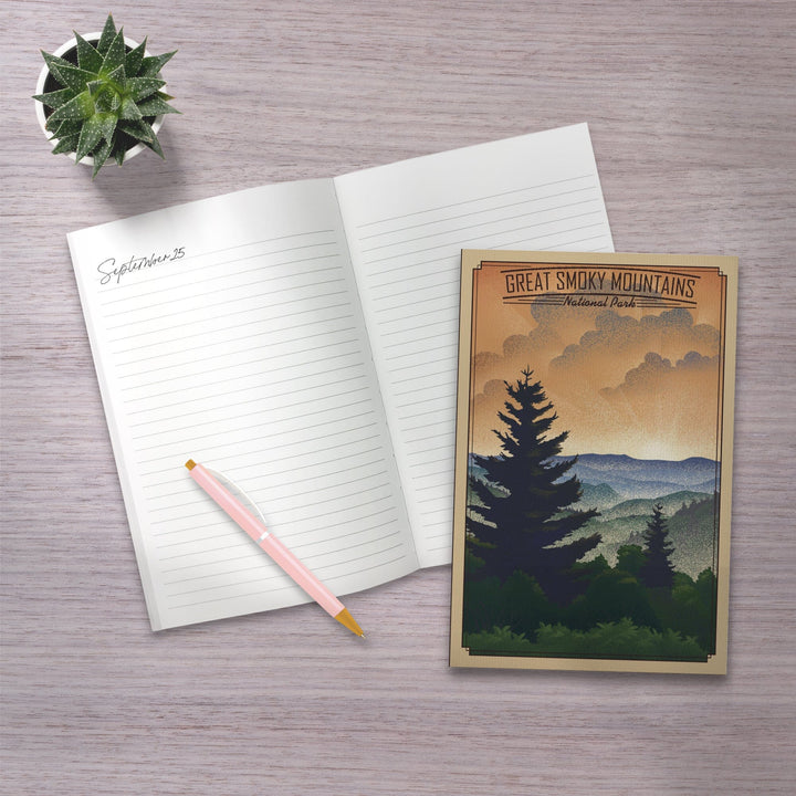 Lined 6x9 Journal, Great Smoky Mountains National Park, Lithograph National Park Series, Lay Flat, 193 Pages, FSC paper Home Lantern Press