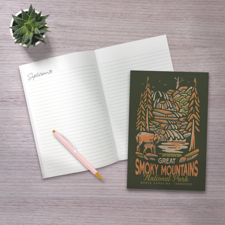 Lined 6x9 Journal, Great Smoky Mountains National Park, North Carolina, Distressed Vector, Lay Flat, 193 Pages, FSC paper Home Lantern Press