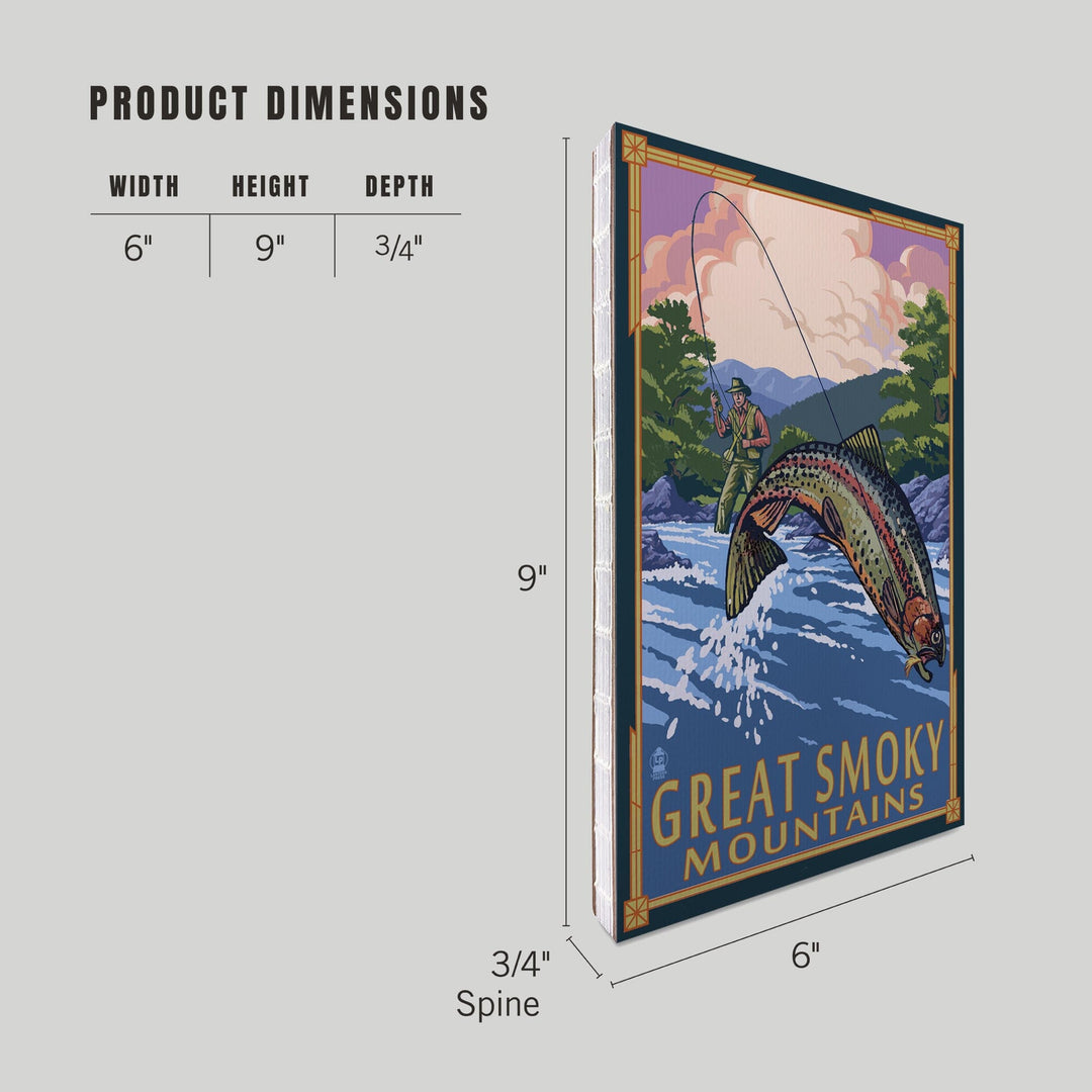 Lined 6x9 Journal, Great Smoky Mountains National Park, Tennessee, Angler Fly Fishing Scene, Lay Flat, 193 Pages, FSC paper Home Lantern Press