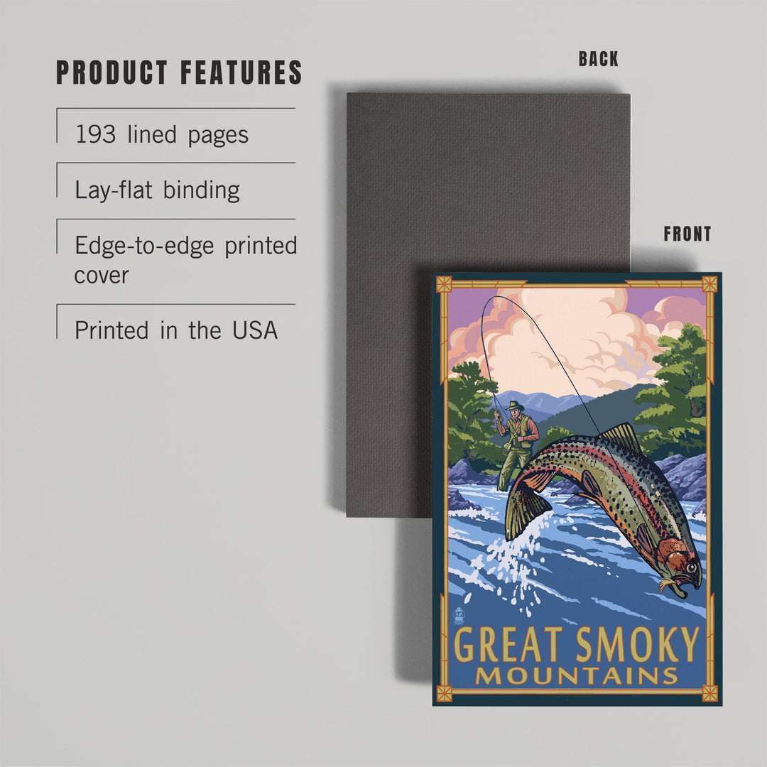 Lined 6x9 Journal, Great Smoky Mountains National Park, Tennessee, Angler Fly Fishing Scene, Lay Flat, 193 Pages, FSC paper Home Lantern Press