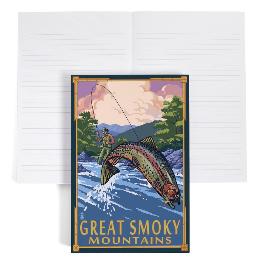 Lined 6x9 Journal, Great Smoky Mountains National Park, Tennessee, Angler Fly Fishing Scene, Lay Flat, 193 Pages, FSC paper Home Lantern Press