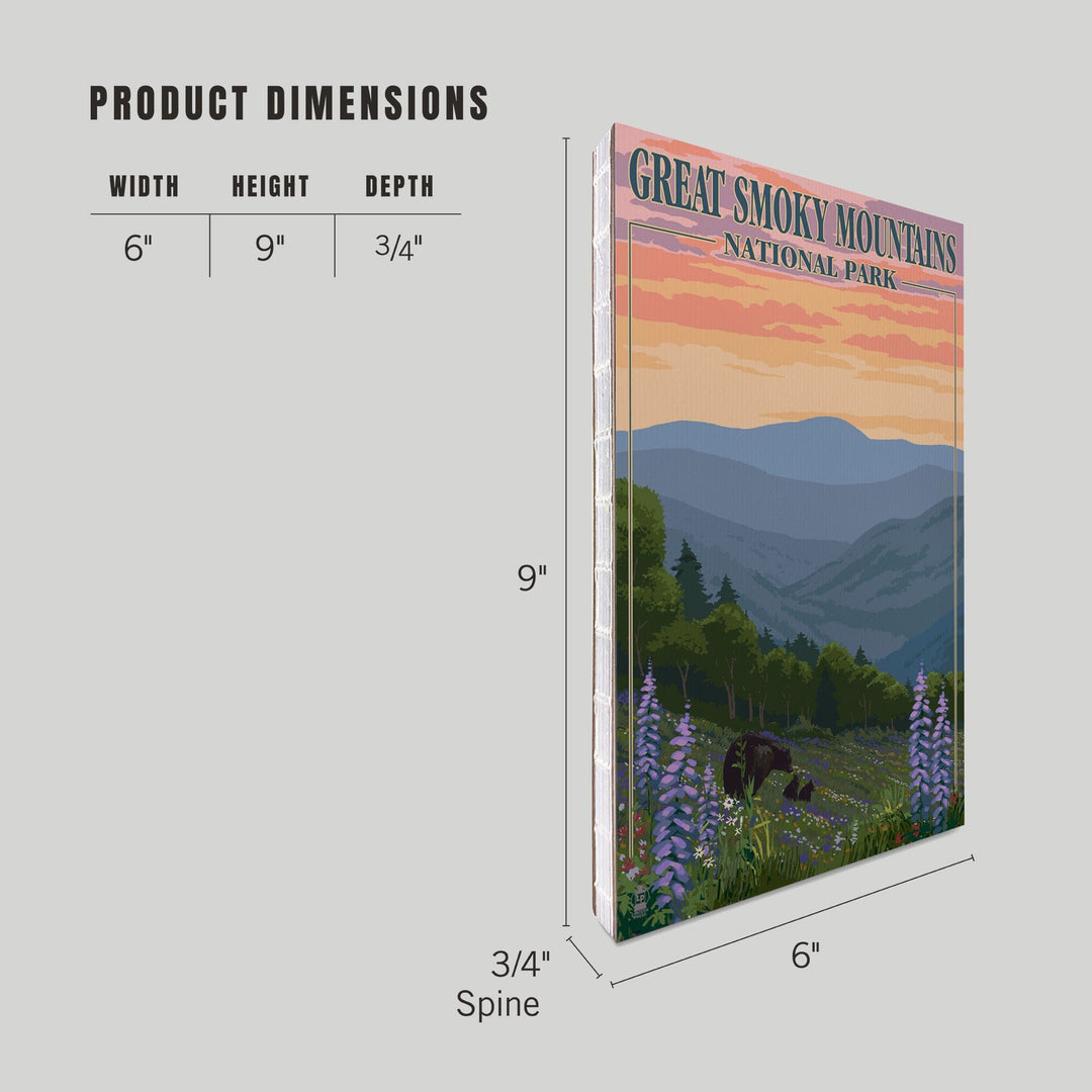 Lined 6x9 Journal, Great Smoky Mountains National Park, Tennessee, Bear and Cubs with Flowers Press, Lay Flat, 193 Pages, FSC paper Home Lantern Press