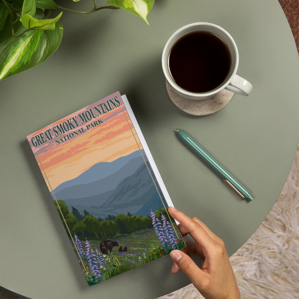 Lined 6x9 Journal, Great Smoky Mountains National Park, Tennessee, Bear and Cubs with Flowers Press, Lay Flat, 193 Pages, FSC paper Home Lantern Press
