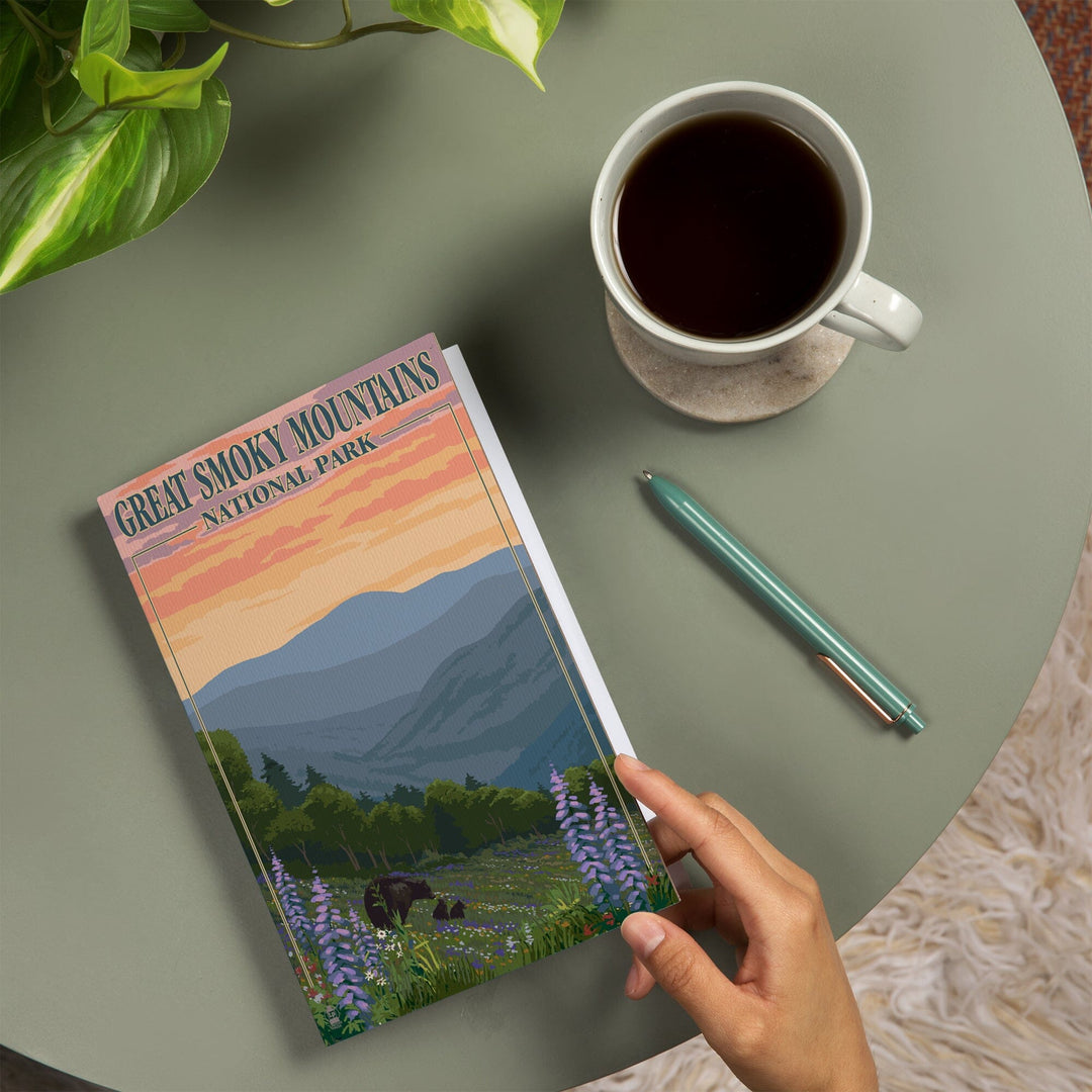 Lined 6x9 Journal, Great Smoky Mountains National Park, Tennessee, Bear and Cubs with Flowers Press, Lay Flat, 193 Pages, FSC paper Home Lantern Press