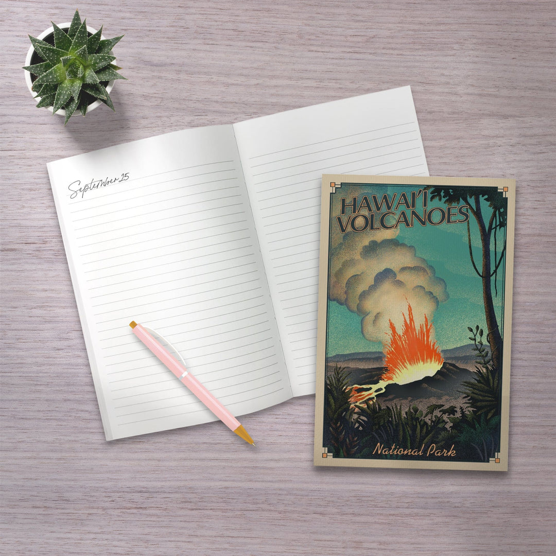 Lined 6x9 Journal, Hawaii Volcanoes National Park, Lithograph National Park Series, Lay Flat, 193 Pages, FSC paper Home Lantern Press