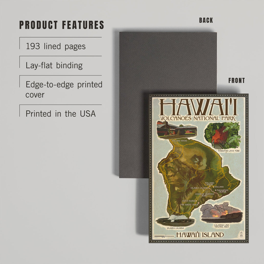 Lined 6x9 Journal, Hawaii Volcanoes National Park, Map of Hawaii, Lay Flat, 193 Pages, FSC paper Home Lantern Press