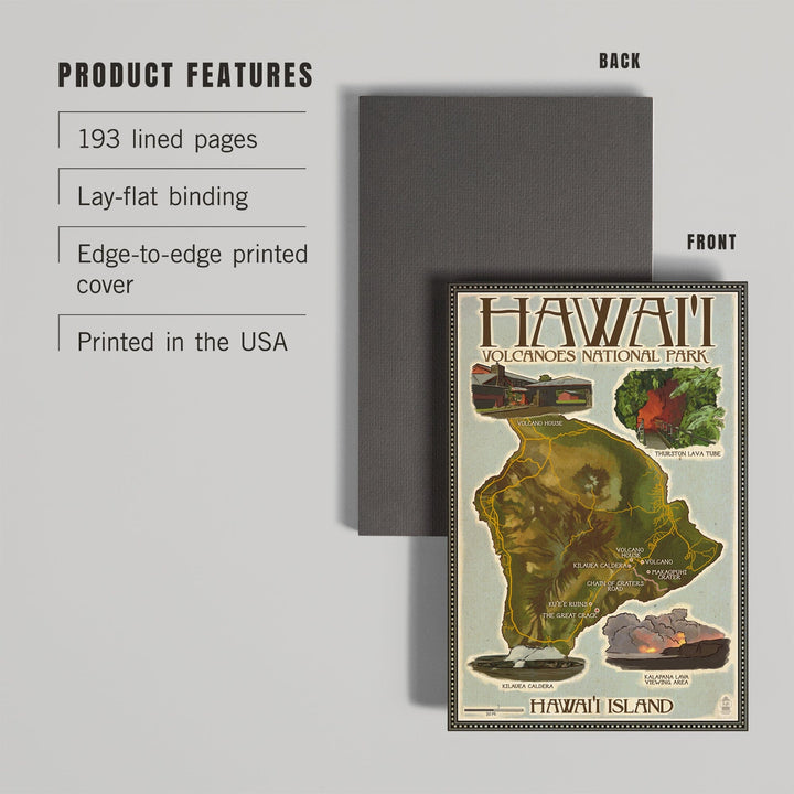 Lined 6x9 Journal, Hawaii Volcanoes National Park, Map of Hawaii, Lay Flat, 193 Pages, FSC paper Home Lantern Press