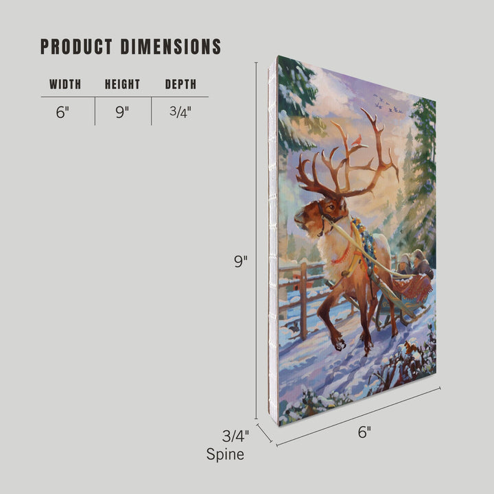 Lined 6x9 Journal, Holiday Tradition, Reindeer Sleigh Ride Through Mountain Snow, Lay Flat, 193 Pages, FSC paper Home Lantern Press
