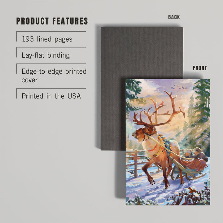 Lined 6x9 Journal, Holiday Tradition, Reindeer Sleigh Ride Through Mountain Snow, Lay Flat, 193 Pages, FSC paper Home Lantern Press