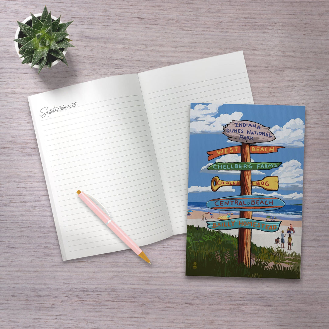 Lined 6x9 Journal, Indiana Dunes National Park, Indiana, Beach Destination Signpost, Lay Flat, 193 Pages, FSC paper Home Lantern Press
