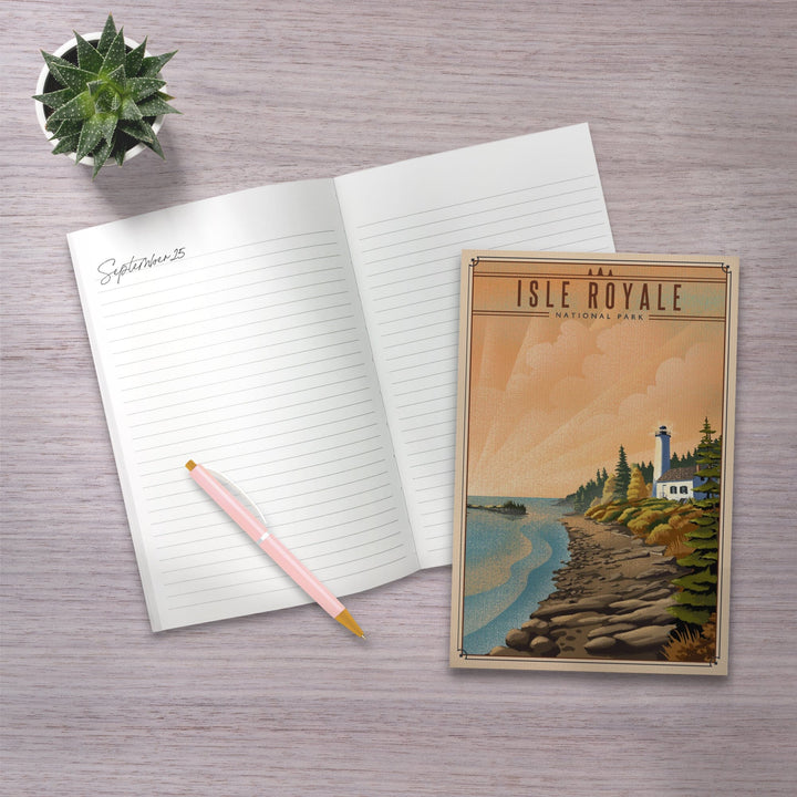 Lined 6x9 Journal, Isle Royale National Park, Michigan, Lithograph National Park Series, Lay Flat, 193 Pages, FSC paper Home Lantern Press