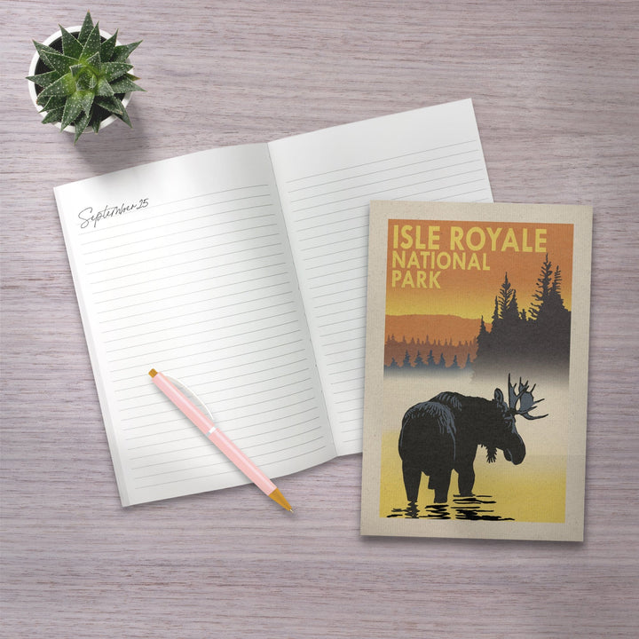Lined 6x9 Journal, Isle Royale National Park, Michigan, Moose at Dawn, Lay Flat, 193 Pages, FSC paper Home Lantern Press