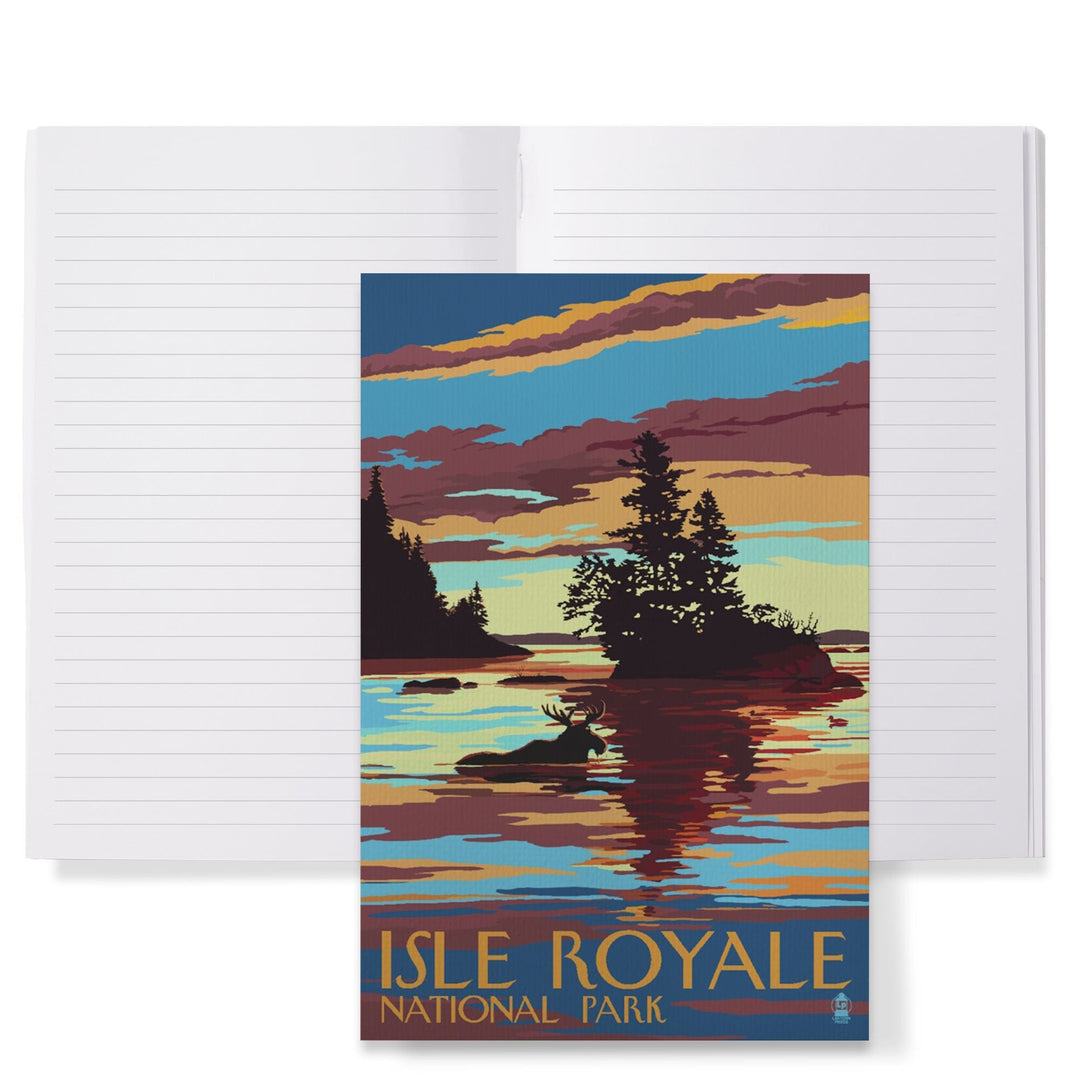 Lined 6x9 Journal, Isle Royale National Park, Michigan, Moose Swimming at Sunset, Lay Flat, 193 Pages, FSC paper Home Lantern Press