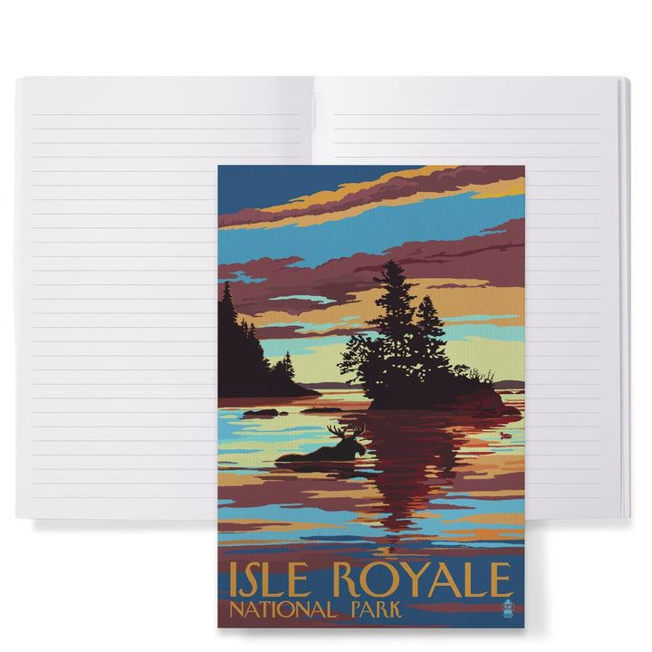 Lined 6x9 Journal, Isle Royale National Park, Michigan, Moose Swimming at Sunset, Lay Flat, 193 Pages, FSC paper Home Lantern Press