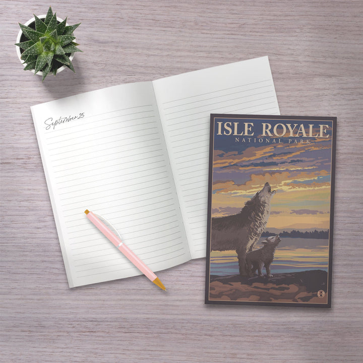 Lined 6x9 Journal, Isle Royale National Park, Michigan, Wolf and Cub, Lay Flat, 193 Pages, FSC paper Home Lantern Press