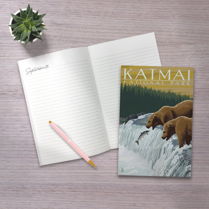 Lined 6x9 Journal, Katmai National Park, Alaska, Bears, Lay Flat, 193 Pages, FSC paper Home Lantern Press
