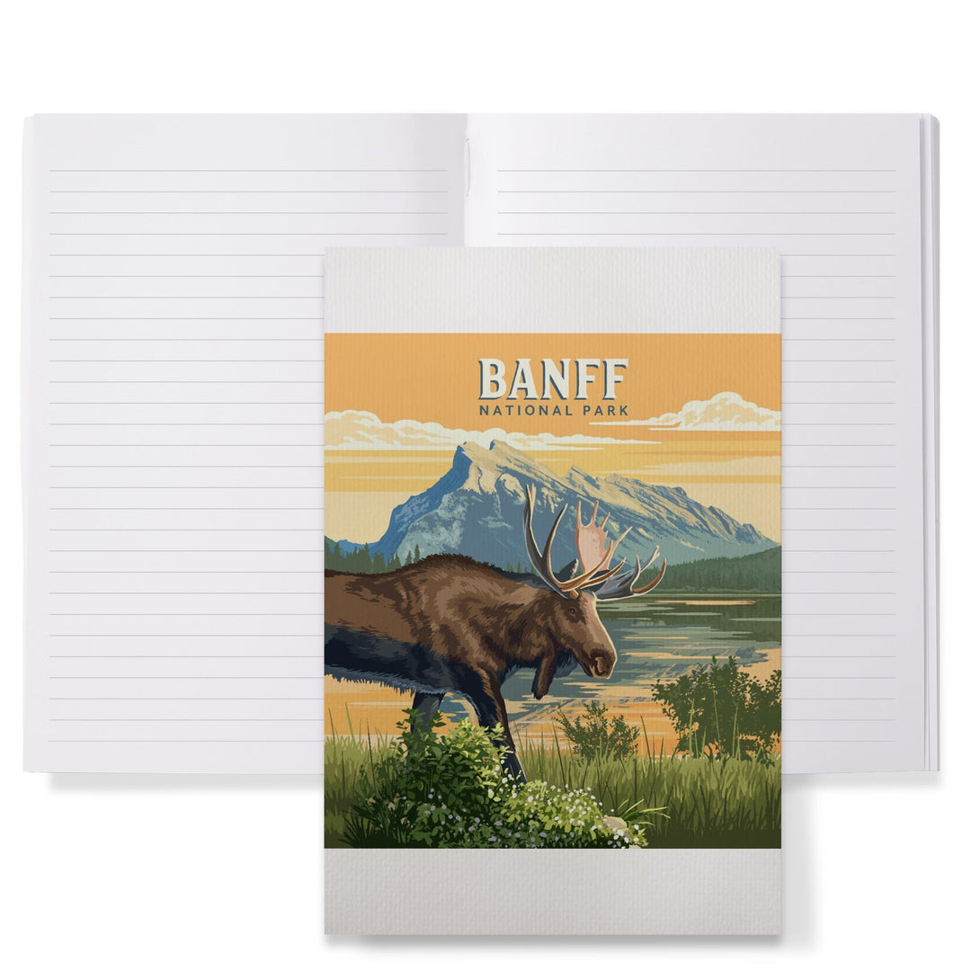 Lined 6x9 Journal, Lake Minnewanka, Canada, Banff National Park, Moose, Painterly, Lay Flat, 193 Pages, FSC paper Home Lantern Press