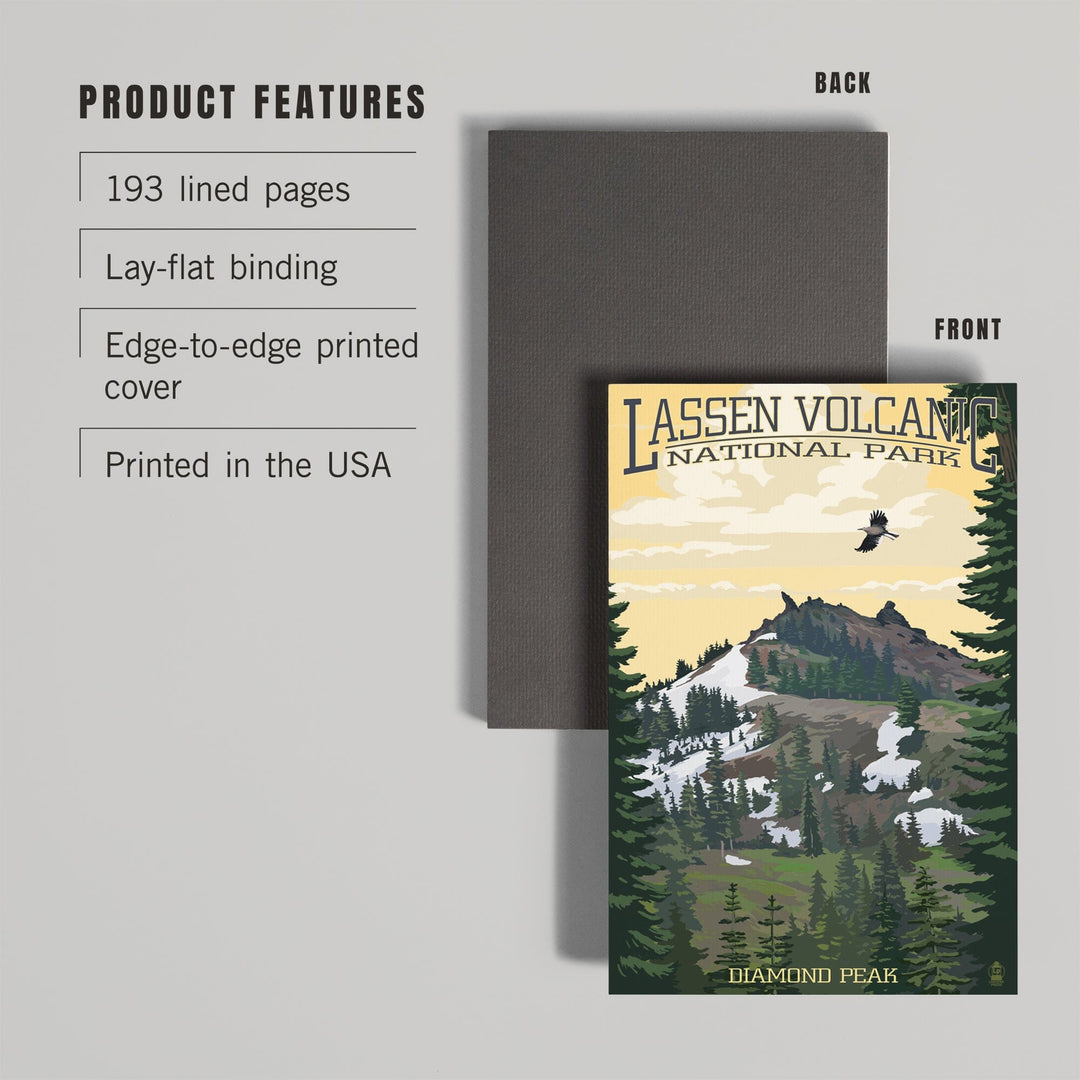 Lined 6x9 Journal, Lassen Volcanic National Park, California, Diamond Peak, Lay Flat, 193 Pages, FSC paper Home Lantern Press