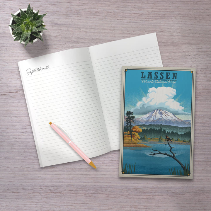 Lined 6x9 Journal, Lassen Volcanic National Park, California, Lithograph National Park Series, Lay Flat, 193 Pages, FSC paper Home Lantern Press
