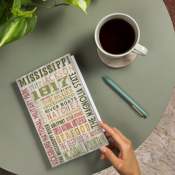 Lined 6x9 Journal, Mississippi, Rustic Typography, Lay Flat, 193 Pages, FSC paper Home Lantern Press