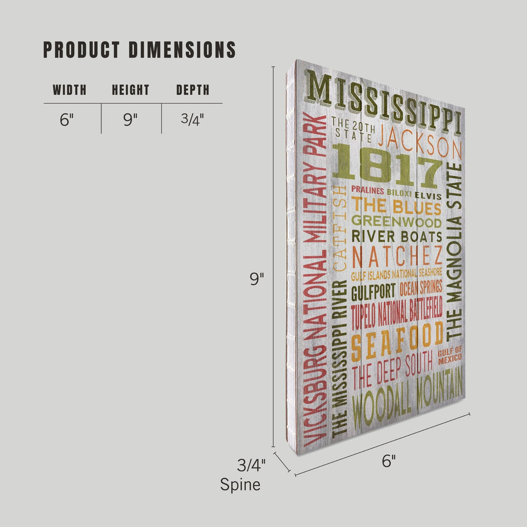 Lined 6x9 Journal, Mississippi, Rustic Typography, Lay Flat, 193 Pages, FSC paper Home Lantern Press