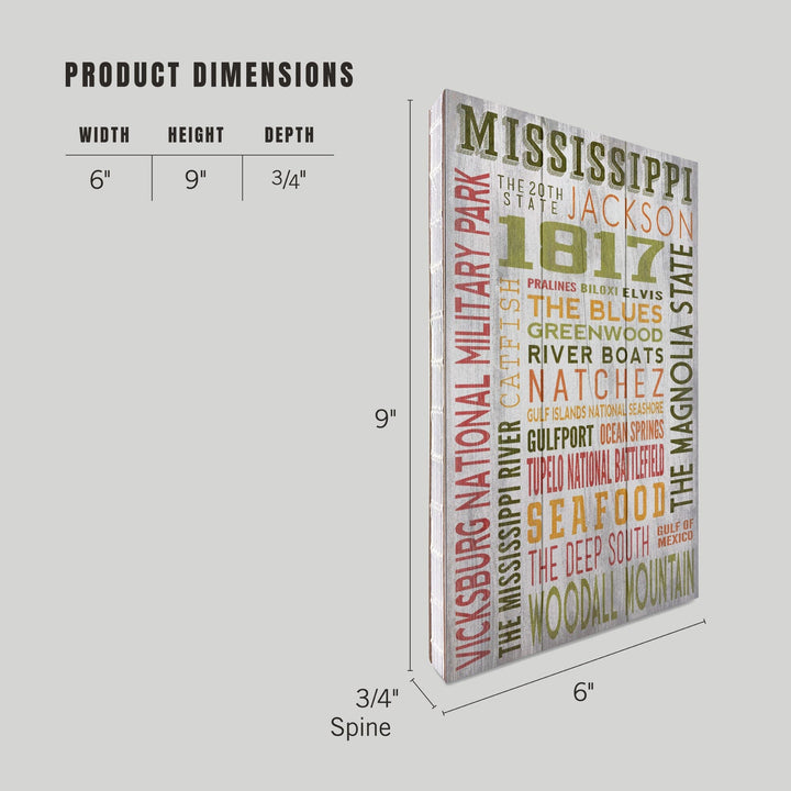 Lined 6x9 Journal, Mississippi, Rustic Typography, Lay Flat, 193 Pages, FSC paper Home Lantern Press