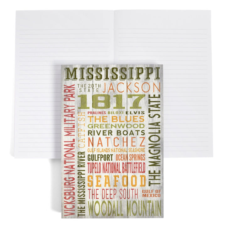 Lined 6x9 Journal, Mississippi, Rustic Typography, Lay Flat, 193 Pages, FSC paper Home Lantern Press
