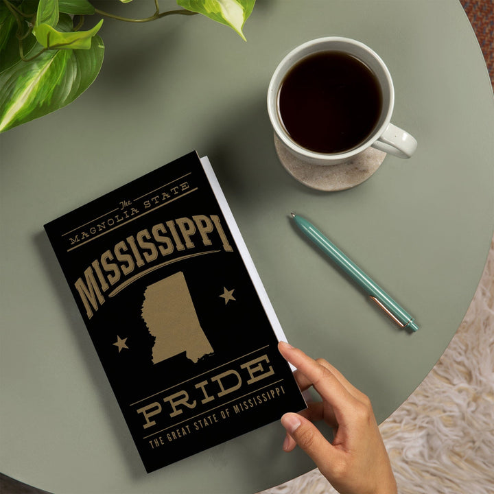 Lined 6x9 Journal, Mississippi State Pride, Gold on Black, Lay Flat, 193 Pages, FSC paper Home Lantern Press