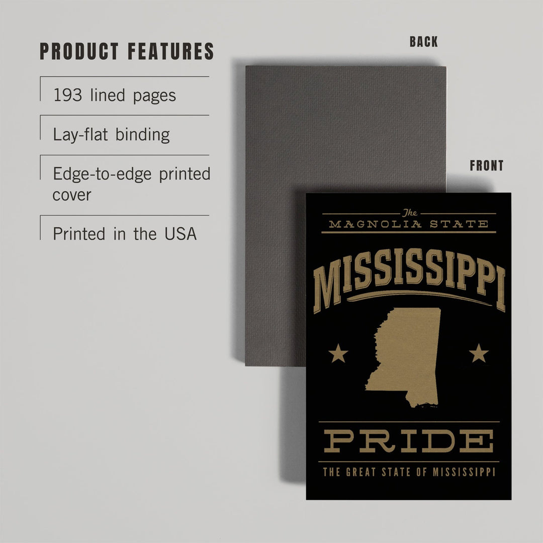 Lined 6x9 Journal, Mississippi State Pride, Gold on Black, Lay Flat, 193 Pages, FSC paper Home Lantern Press