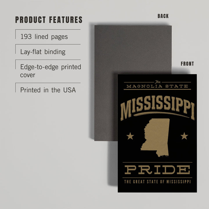 Lined 6x9 Journal, Mississippi State Pride, Gold on Black, Lay Flat, 193 Pages, FSC paper Home Lantern Press