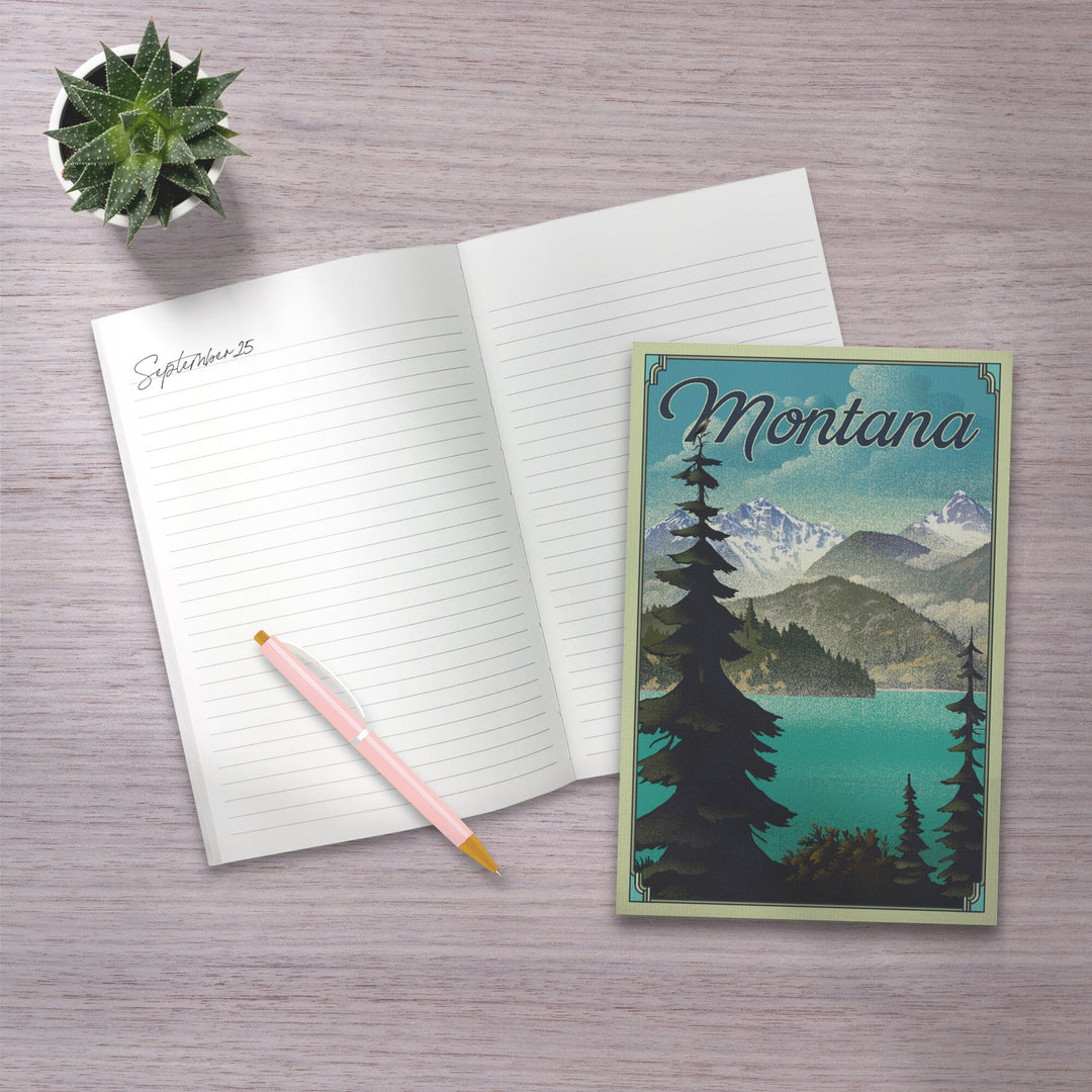 Lined 6x9 Journal, Montana, Lithograph National Park Series, Lay Flat, 193 Pages, FSC paper Home Lantern Press