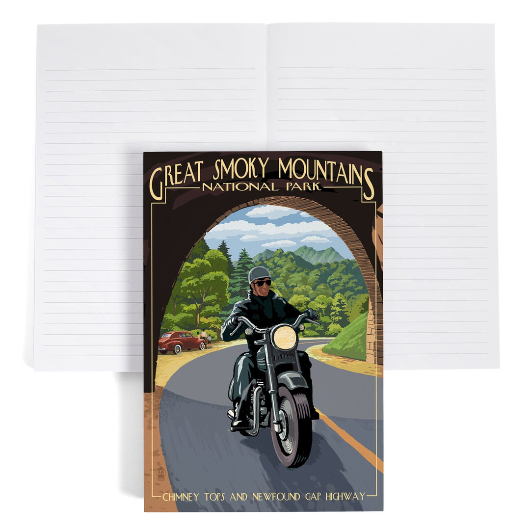 Lined 6x9 Journal, Motorcycle and Tunnel, Great Smoky Mountains National Park, TN, Lay Flat, 193 Pages, FSC paper Home Lantern Press