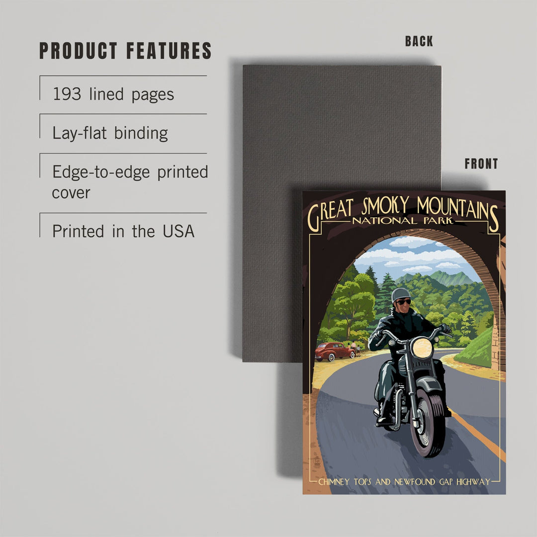 Lined 6x9 Journal, Motorcycle and Tunnel, Great Smoky Mountains National Park, TN, Lay Flat, 193 Pages, FSC paper Home Lantern Press
